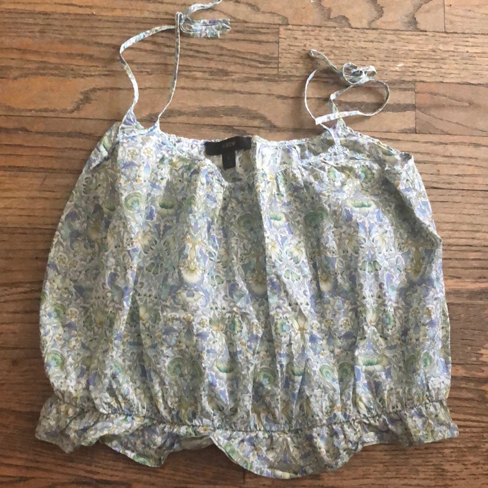 J Crew flowered crop top with banana tie straps